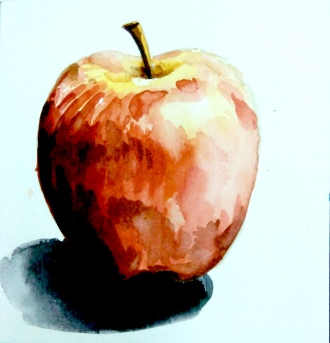 Step 4 - apple water coloring, adding shadow