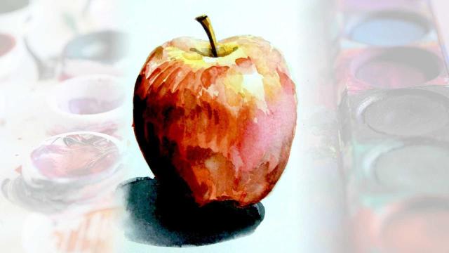 Watercolor – easy steps to paint an Apple – WIsdom Talkies